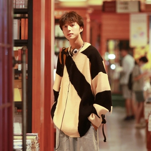 Cityboy日系复古撞色条纹毛衣针织衫814-1-M605-P78控98图片