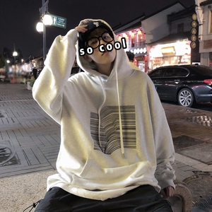 814-1-WY007-P68 港风设计感秋装新款复古印花连帽卫衣男女潮卫衣图片