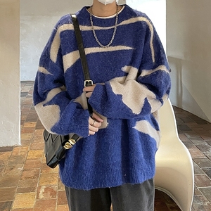 不规则撞色条纹刷毛工艺毛衣针织衫 814-1-M771-P78 控98图片