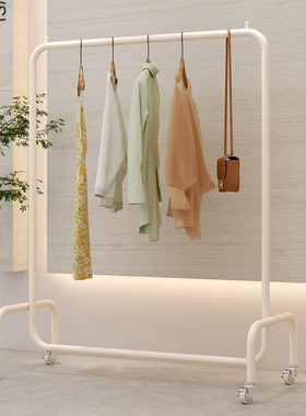 服装店不锈钢挂衣架带轮子奶白色中岛架女装店落地式陈列架展示架