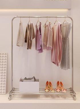 服装展示架女装店男装店拉丝不锈钢展示架网红款落地架挂衣架陈列