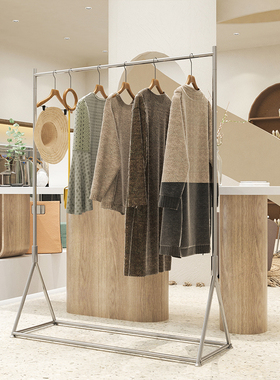 简约落地架不锈钢银色拉丝侧挂展示架服装店女装陈列架加厚货架