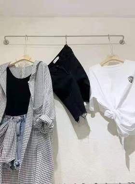 服装店展示架标配衣服架子男女装店上墙实心正挂童装店不锈钢银色