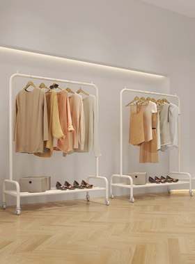 不锈钢奶白色展示架新款带轮推荐女装店落地架子时尚简约货架陈列