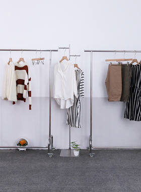女装店展示架落地服装架韩版女装不锈钢拉丝服架展示架创意落地式