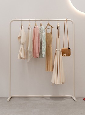 奶白色服装店展示架女装挂衣杆童装落地架不锈钢拉丝银衣服陈列架
