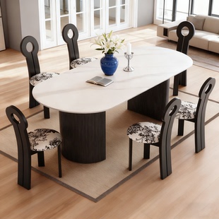 复古风餐桌岩板台面餐桌中古风岩板餐桌组合家用小户型餐桌定制