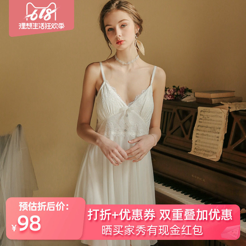 带胸垫睡裙女复古宫廷风吊带背心裙可爱公主韩版清新外穿居家睡衣