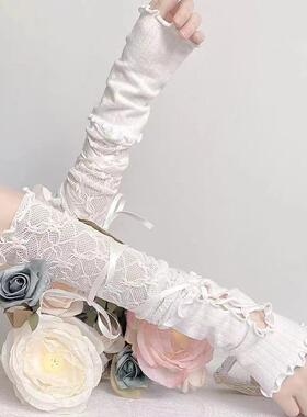 黑色长款手套lolita蕾丝手袖女拼接芭蕾风丝绑带臂袖套cos甜酷风