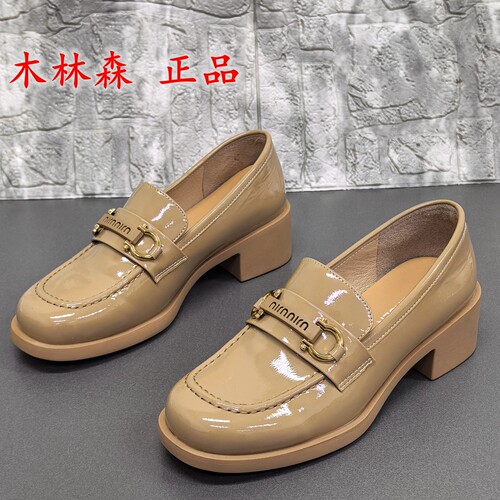 3638码品牌断码处理春季金属扣乐福鞋女中跟圆头漆皮百搭女单鞋鞋