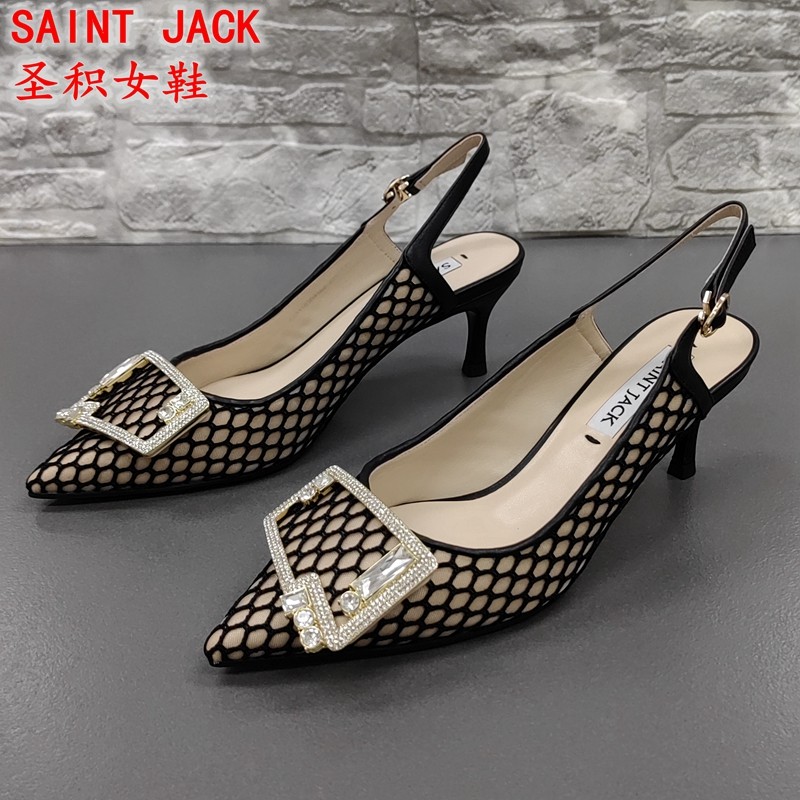 SAINT JACK圣积撤柜处理春夏欧美时尚水钻尖头高跟气质包头女凉鞋