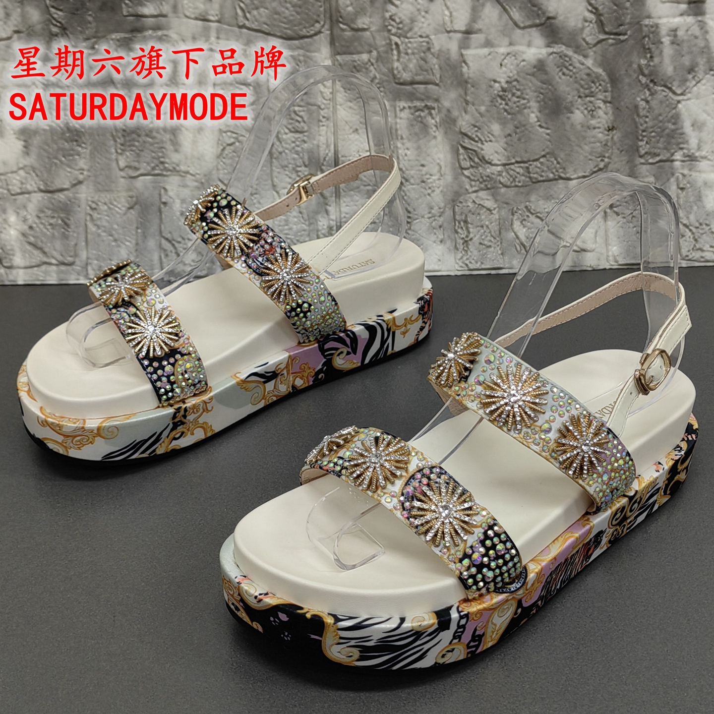 SATURDAYMODE正品撤柜断码处理夏季圆头厚底增高舒适罗马女凉鞋潮