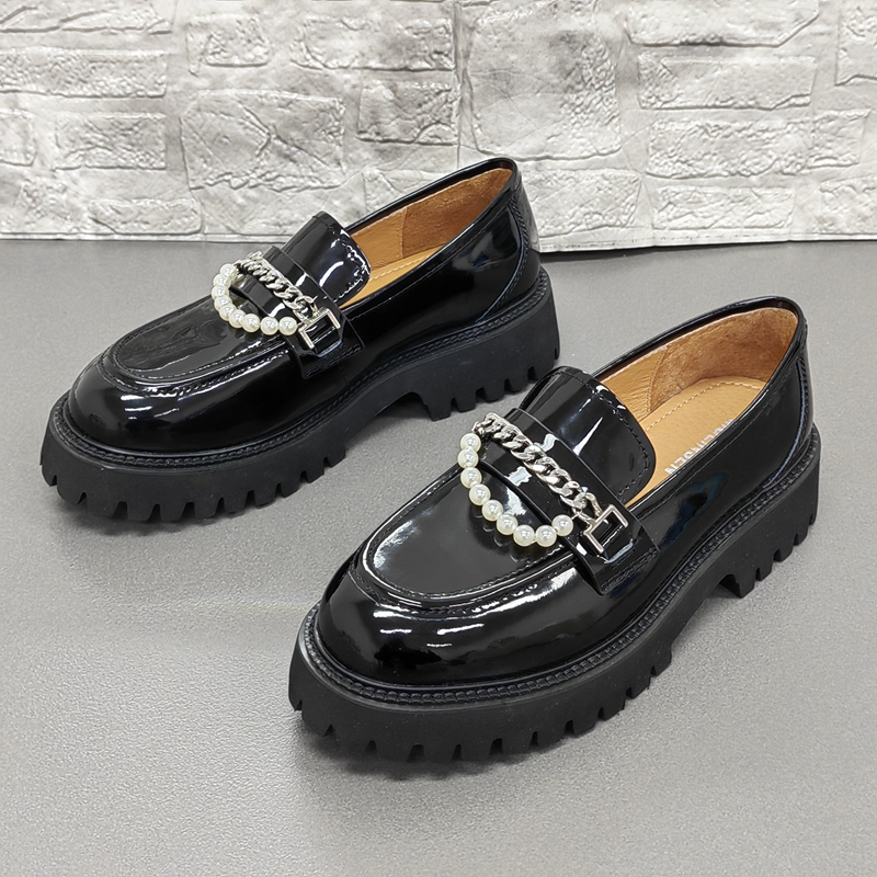 正品撤柜处理圆头时尚秋季新款厚底乐福鞋可拆卸链条两穿真皮女鞋