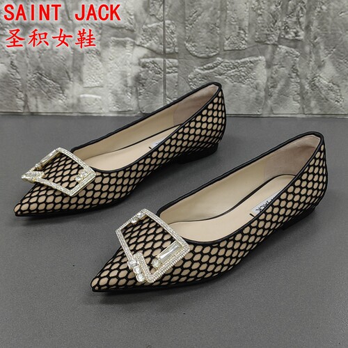 SAINT JACK圣积撤柜断码处理春季新款方头时尚平底浅口水钻女单鞋