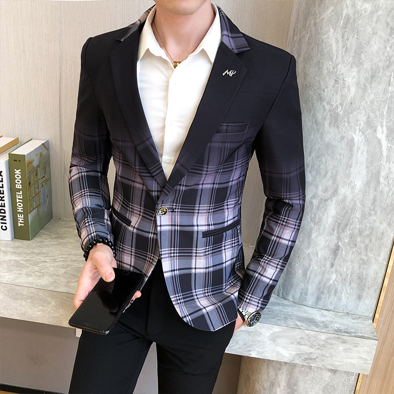 306B-2-X026-P752025秋季男士格纹拼接小西装西服外套,男装西服套装,星座507A（原星座306B-2）