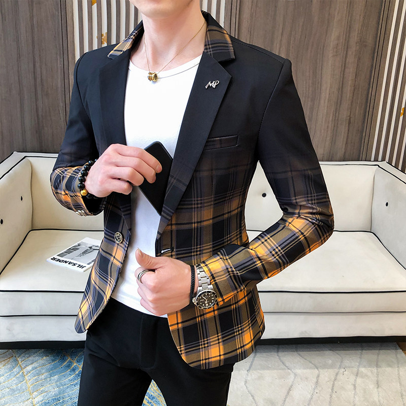306B-2-X026-P752025秋季男士格纹拼接小西装西服外套,男装西服套装,星座507A（原星座306B-2）