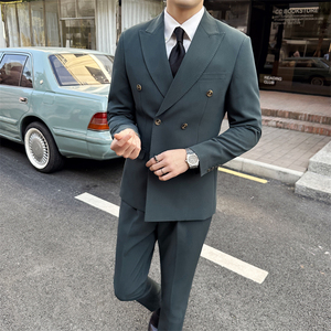 306B-2-SJT7722-P305 2025秋装新品时尚青年双排扣西服三件套装图片