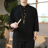 306B-2-CS78-P402023风时尚男士棉麻中袖纯色衬衣七分袖衬衫，男装衬衫，星座507A（原星座306B-2）