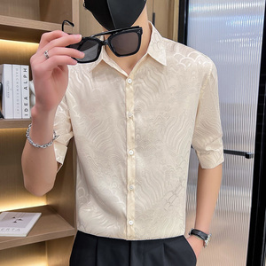 306B-2-CS536-P48 夏季风时尚冰丝碎花七分袖衬衣中袖花衬衫图片