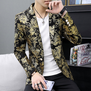 306B-2-X999-P75 2025春装时尚烫金男士小西装修身韩版西服图片