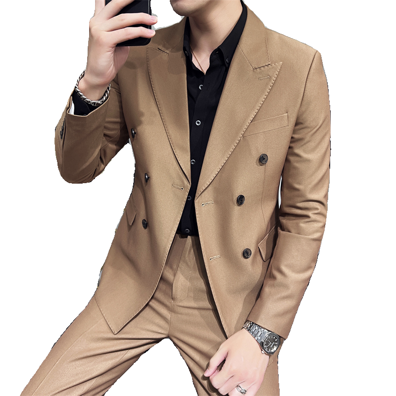 306B-2-T687-P2302025春季英伦风时尚青年双排扣西服两件套装,男装西服,星座507A（原星座306B-2）