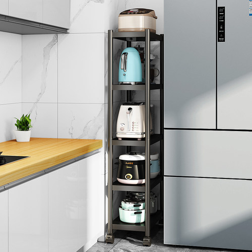 厨房多层夹缝置物架小型窄款22cm储物收纳柜带轮可移动墙边落地架