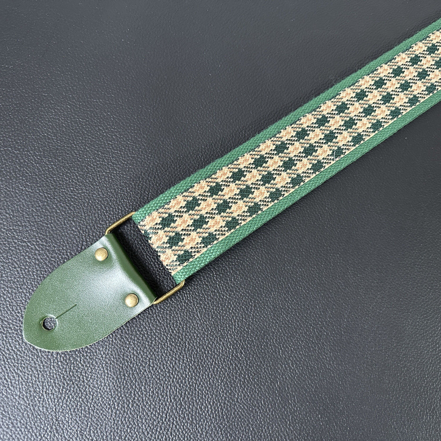 GIGFORU手作复古经典复古绿焦糖通用吉他背带贝斯背带头层皮皮头