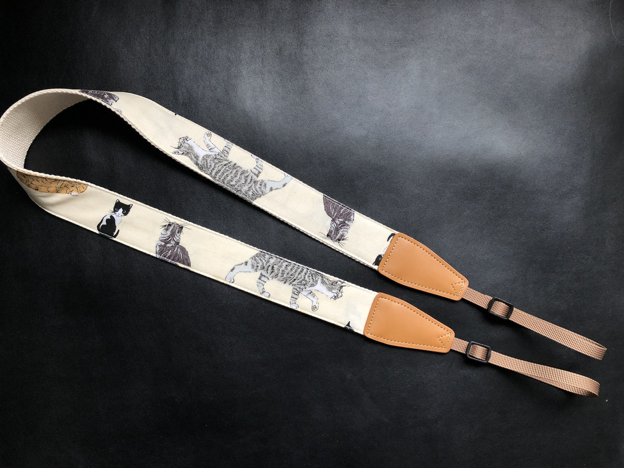 纯手工进口面料原创纯棉猫咪主题相机背带camera straps