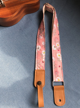 纯棉纯手工软糯的粉色daisy尤克里里背带ukulele strap小吉他带