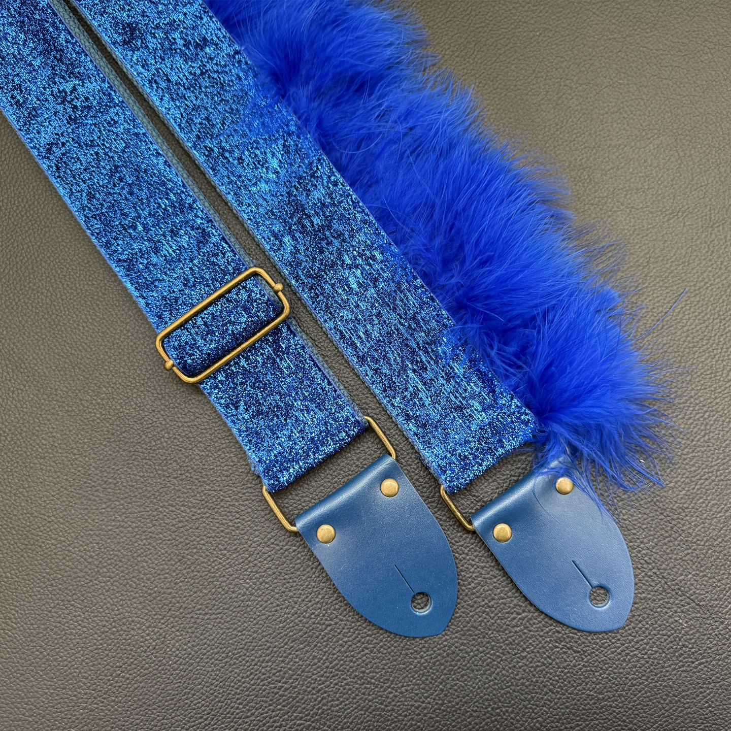 纯粹的蓝高档手工舞台吉他背带