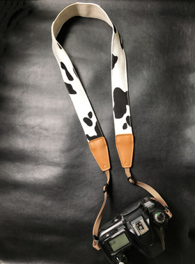 纯手工原创可爱奶牛纹相机背带加厚加长通用相机带camera strap