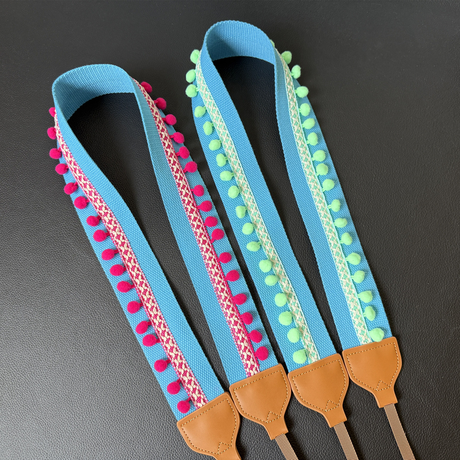 原创甜美相机背带真皮皮头