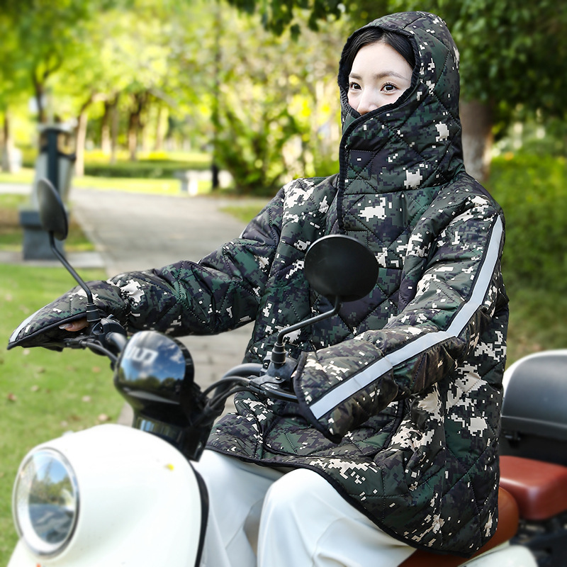 骑电动电瓶车挡风衣秋冬上半身加厚保暖防水冬季连帽短款防风罩衣