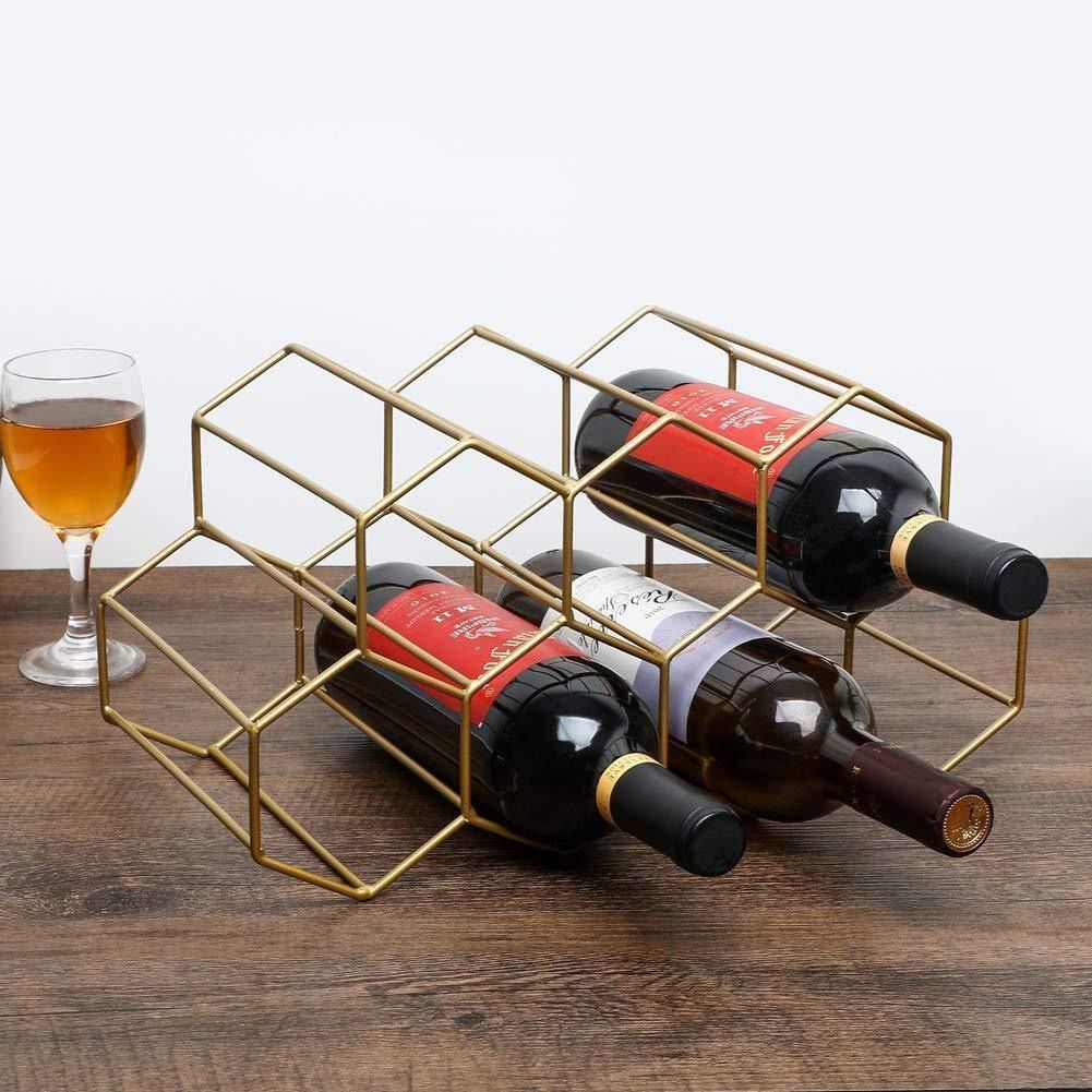 简约欧美风金属铁艺酒架桌面摆设黑色金色容纳9瓶落地式葡萄酒架