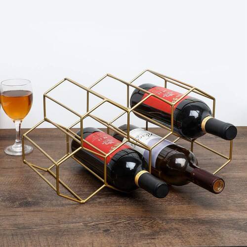 简约欧美风金属铁艺酒架桌面摆设黑色金色容纳9瓶落地式葡萄酒架