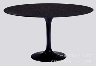 简约家具来图现代新款 天然大理石餐桌 黑白色椭圆形餐桌