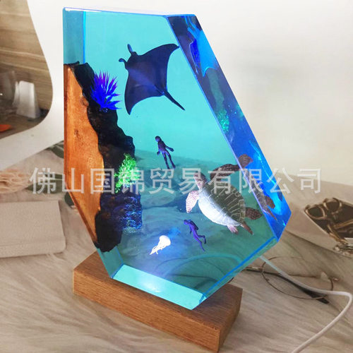 2023跨境爆款海洋小夜灯手工艺品滴胶树脂木头装饰小夜灯纪念礼物