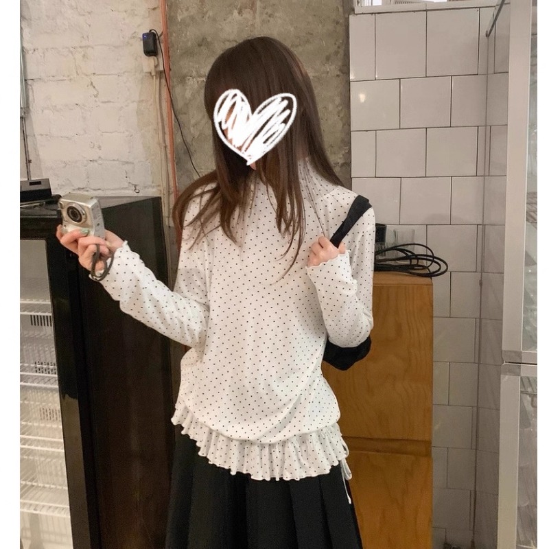 洋气高级波点荷叶边长袖T恤