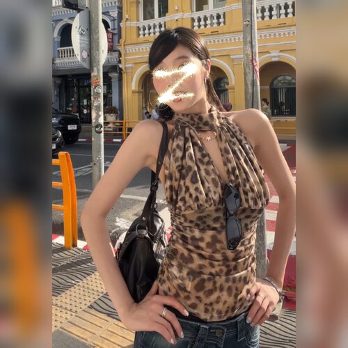 设计感小众豹纹花边背心吊带