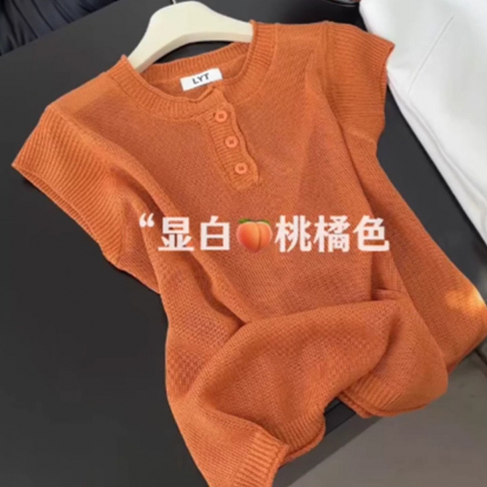 韩系气质穿搭针织短袖T恤