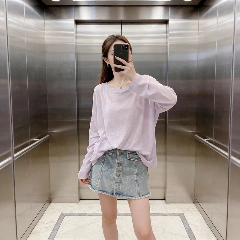 设计感小众微透内搭长袖T恤女装2026春季打底衫宽松显瘦薄款上衣,女装/女士精品,T恤,淘宝优惠券,粉丝福利购,淘宝优惠卷
