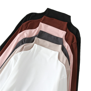 半高领打底衫春秋冬修身白色长袖t恤女韩版紧身薄款纯色内搭上衣