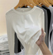 女2022秋季 螺纹纯色长袖 新款 洋气内搭修身 T恤上衣 韩版 圆领打底衫