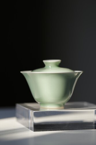 全手茶器 景德镇瓷器单色釉翠青色两才盖碗100cc容量