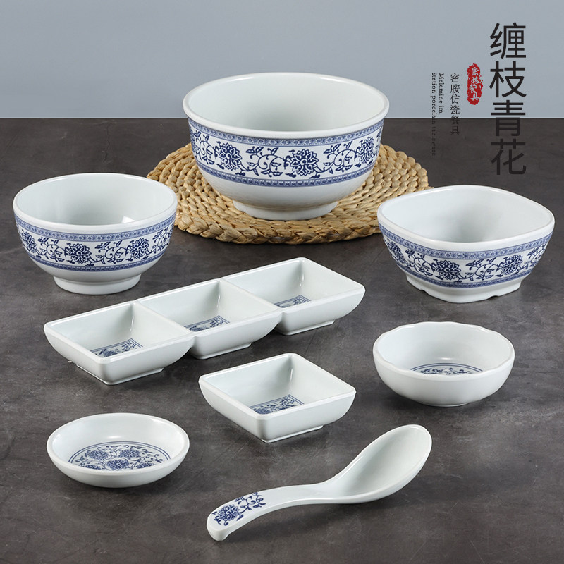 凯柏雅密胺青花瓷碗碟餐具商用图片