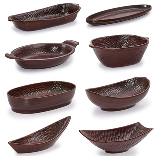 密胺盘子仿瓷船型餐具火锅配菜盘复古日式长方形深盘餐盘商用