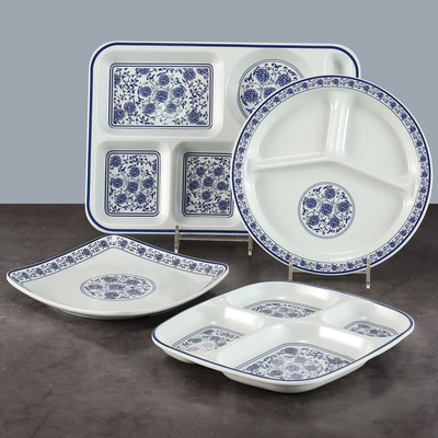 凯柏雅密胺青花快餐盘分格餐盘