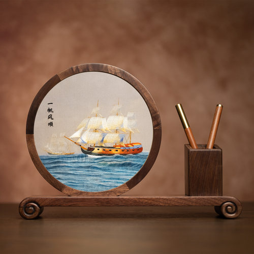 苏州刺绣笔筒摆件手工双面绣摆台