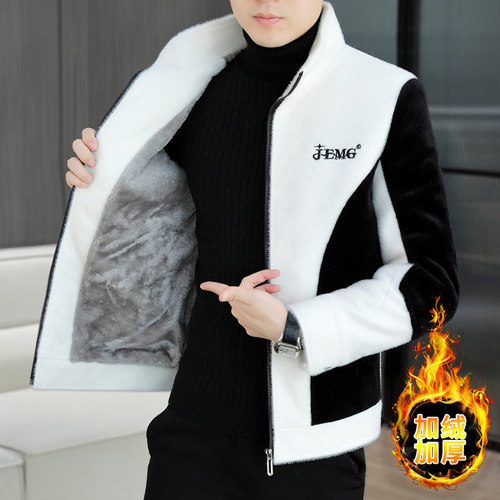 秋冬季外套男加绒加厚痞帅保暖夹克潮流短款毛呢大衣1218e