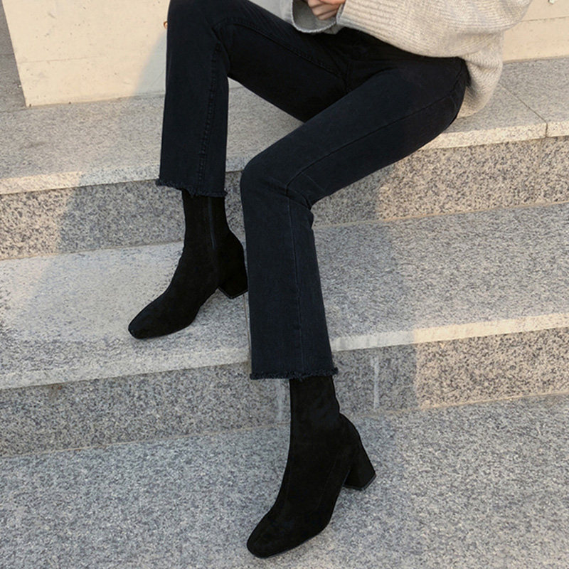 黑色微喇牛仔裤女秋冬高腰2021年秋新款直筒小个子九分加绒喇叭裤